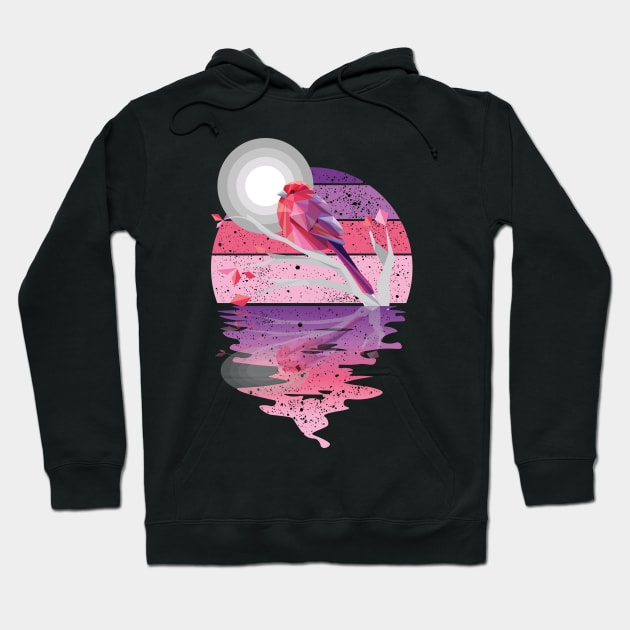 Vintage cute bird reflected on lights of moon Hoodie by mutarek